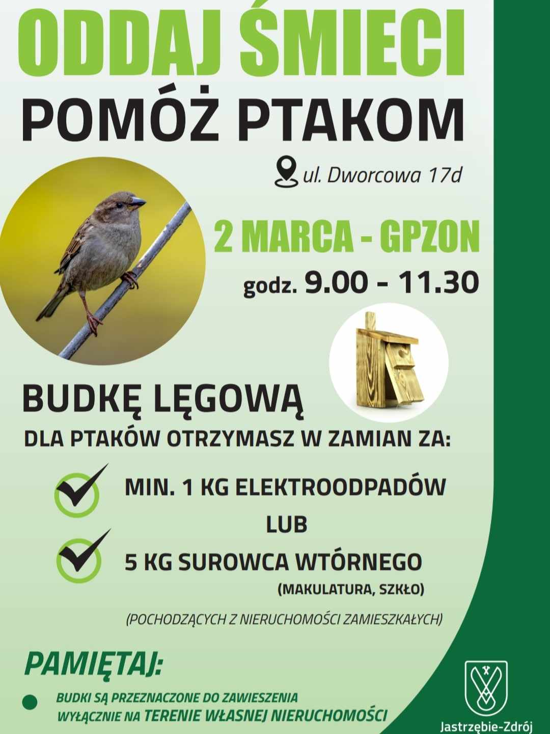 Zadbaj o ptaki – oddaj surowce lub elektroodpady a dostaniesz budkę lęgową